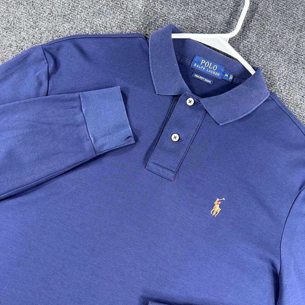 Polo Ralph Lauren Polo Shirt Mens M Medium Blue Pima Soft Touch Long Sleeve Logo